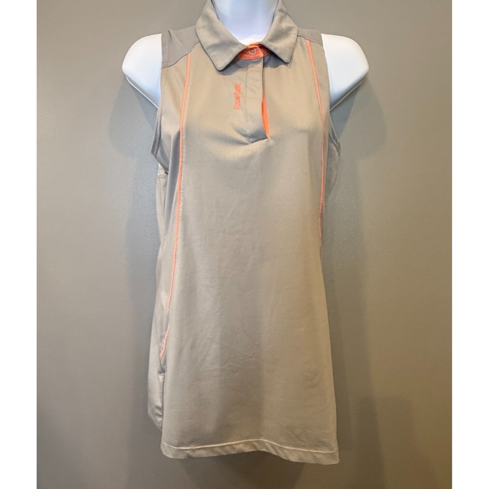 Reebok Women's Gray Sleeveless Golf Polo Shirt Small‎ Neon Coral Athletic